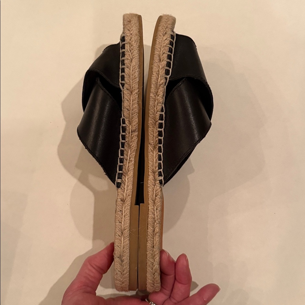 GAP Black Espadrille Leather Slide Sandals - Picture 9 of 12